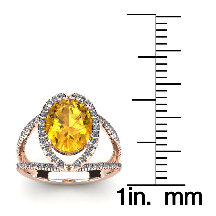 1 1/2 Carat Oval Shape Citrine and Halo Diamond Ring In 14 Karat Rose Gold