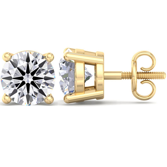 14 Carat Lab Grown Diamond Earrings In 14 Karat Yellow Gold, Basket Setting