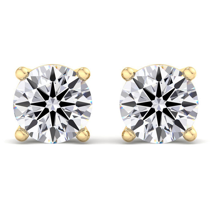 14 Carat Lab Grown Diamond Earrings In 14 Karat Yellow Gold, Basket Setting
