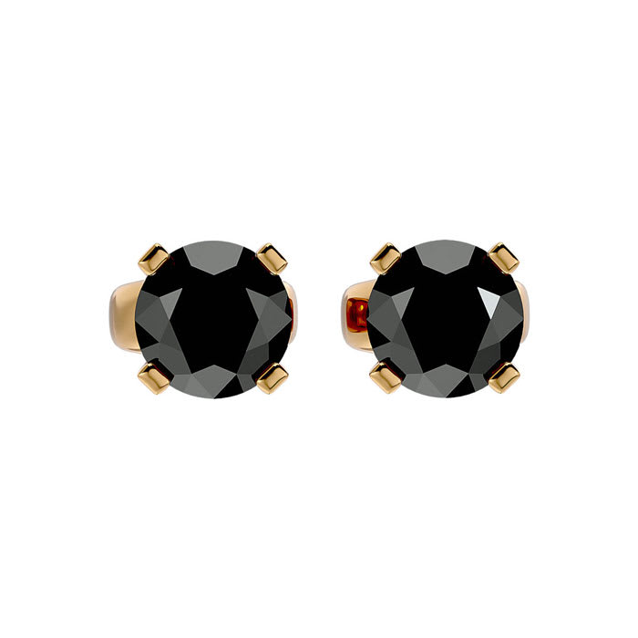 3ct Black Diamond Stud Earrings, Yellow Gold