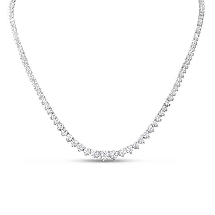 13 Carat Graduated Diamond Tennis Necklace In 14 Karat White Gold
