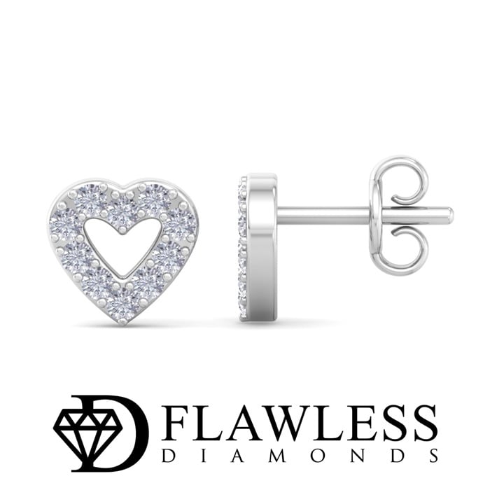 D Flawless Diamonds™ 0.15 Carat Diamond Heart Stud Earrings In Sterling Silver