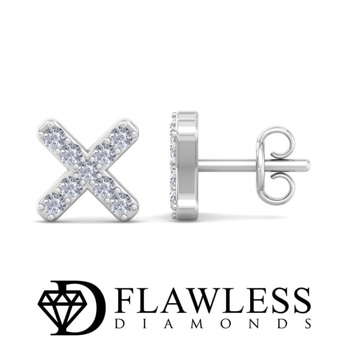 D Flawless Diamonds™ 1/8 Carat Diamond Tiny X Stud Earrings In Sterling Silver