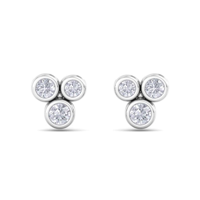 D Flawless Diamonds™ 1/5 Carat Diamond Bezel Set Three Stone Stud Earrings In Sterling Silver