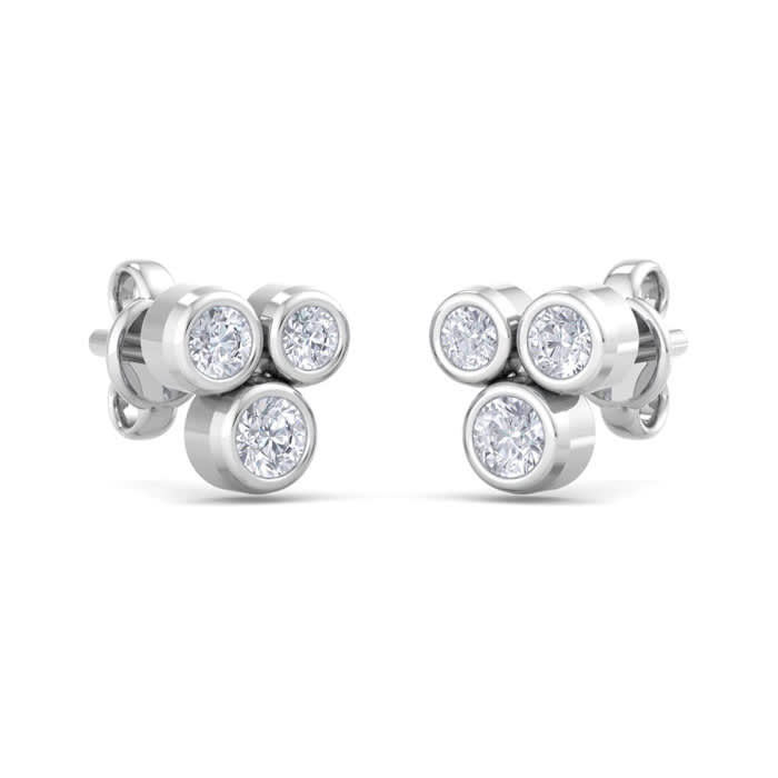 D Flawless Diamonds™ 1/5 Carat Diamond Bezel Set Three Stone Stud Earrings In Sterling Silver