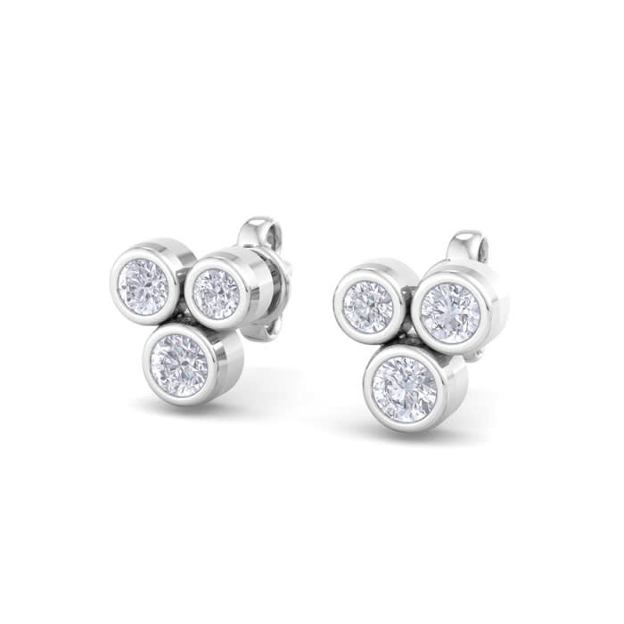 D Flawless Diamonds™ 1/5 Carat Diamond Bezel Set Three Stone Stud Earrings In Sterling Silver