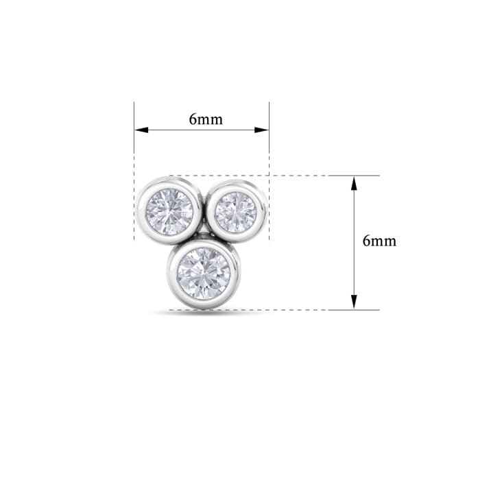 D Flawless Diamonds™ 1/5 Carat Diamond Bezel Set Three Stone Stud Earrings In Sterling Silver