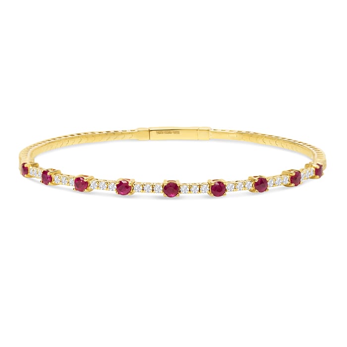 Estate Jewelry 14 Karat Yellow Gold 1 1/2 Carat Ruby and Diamond Tennis Bracelet