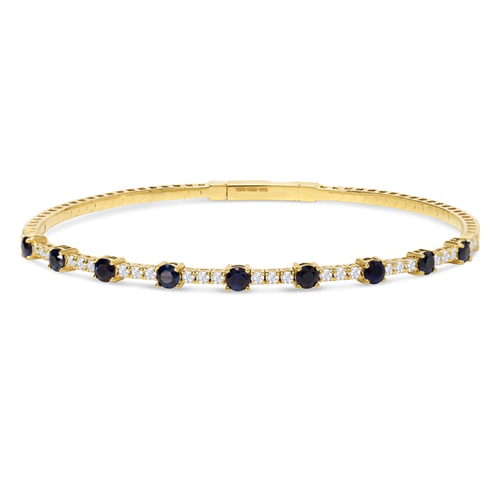 Estate Jewelry 14 Karat Yellow Gold 1 1/2 Carat Sapphire and Diamond Tennis Bracelet