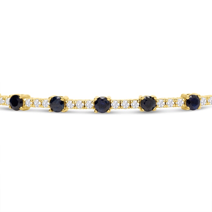 Estate Jewelry 14 Karat Yellow Gold 1 1/2 Carat Sapphire and Diamond Tennis Bracelet