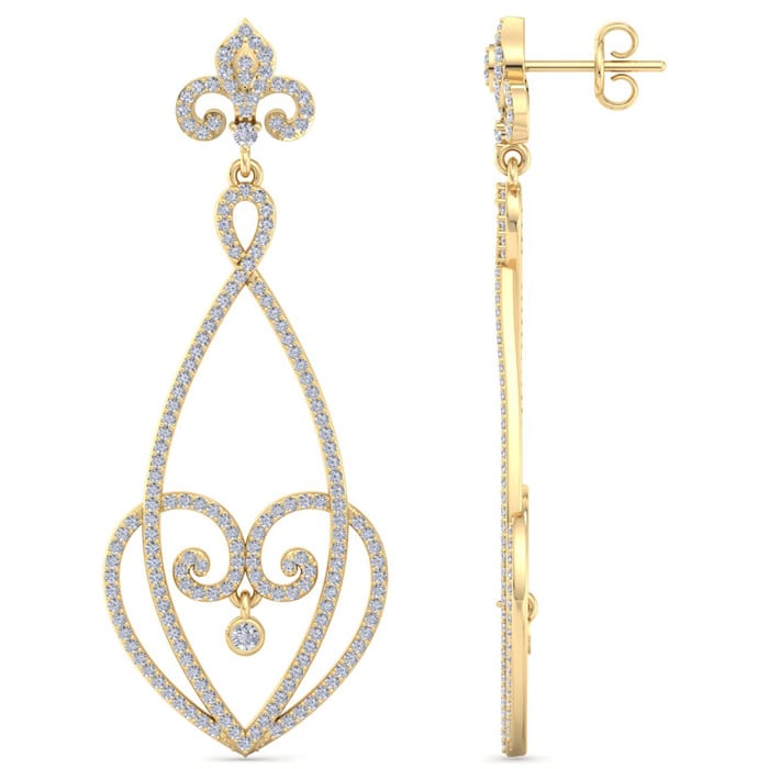 Diamond Drop Earrings: 1 1/2 Carat Diamond Chandelier Earrings In 14 Karat Yellow Gold, 1 1/2 Inches