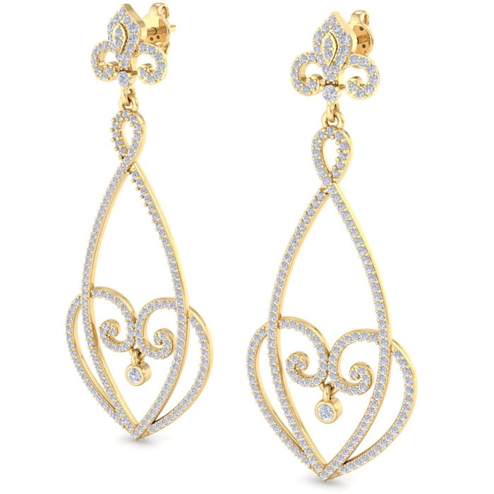 Diamond Drop Earrings: 1 1/2 Carat Diamond Chandelier Earrings In 14 Karat Yellow Gold, 1 1/2 Inches