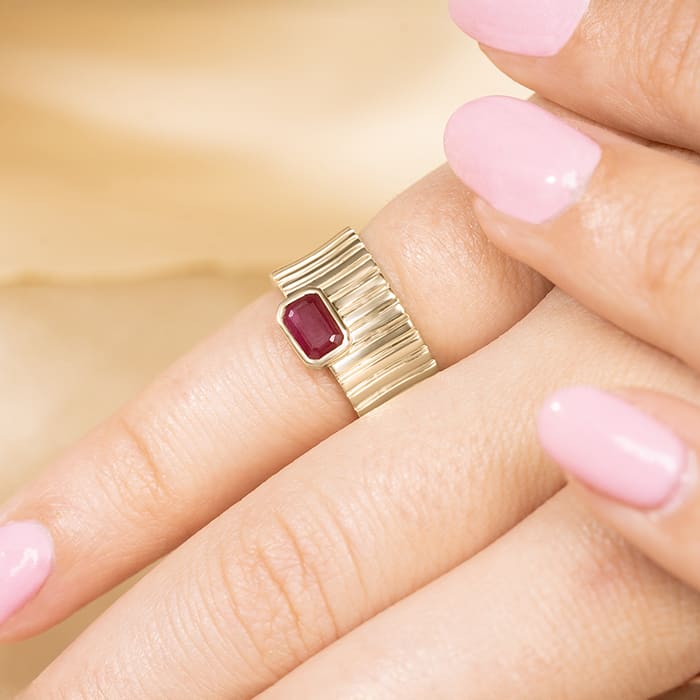 Estate Jewelry 1/2 Carat Ladies Octagon Created Ruby Statement Ring In 14K Yellow Gold, Size 5