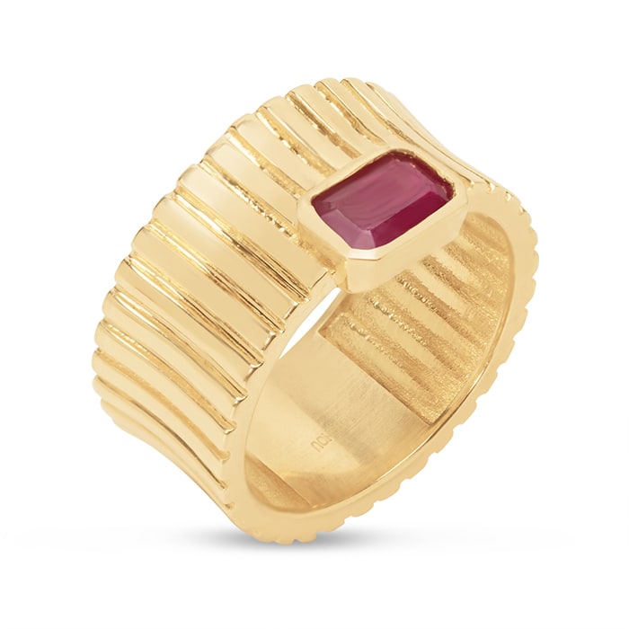 Estate Jewelry 1/2 Carat Ladies Octagon Created Ruby Statement Ring In 14K Yellow Gold, Size 5