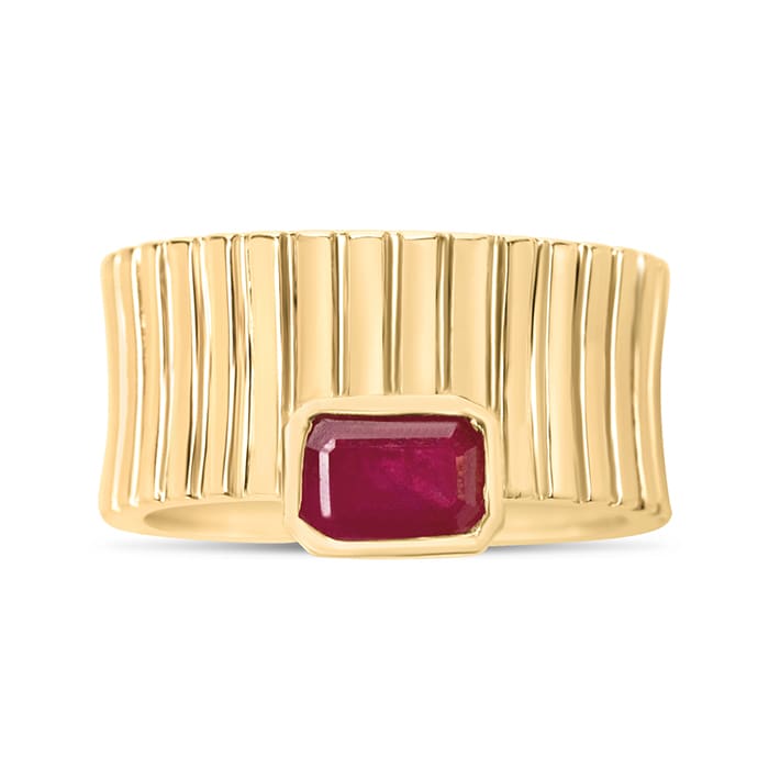Estate Jewelry 1/2 Carat Ladies Octagon Created Ruby Statement Ring In 14K Yellow Gold, Size 5
