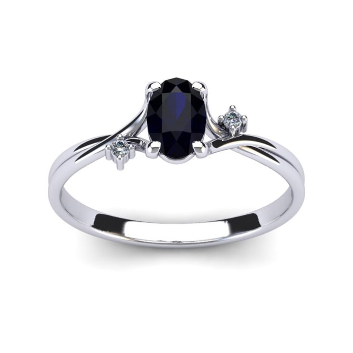 1/2 Carat Oval Shape Sapphire and Two Diamond Accent Ring In 14 Karat White Gold