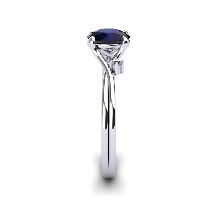 1/2 Carat Oval Shape Sapphire and Two Diamond Accent Ring In 14 Karat White Gold