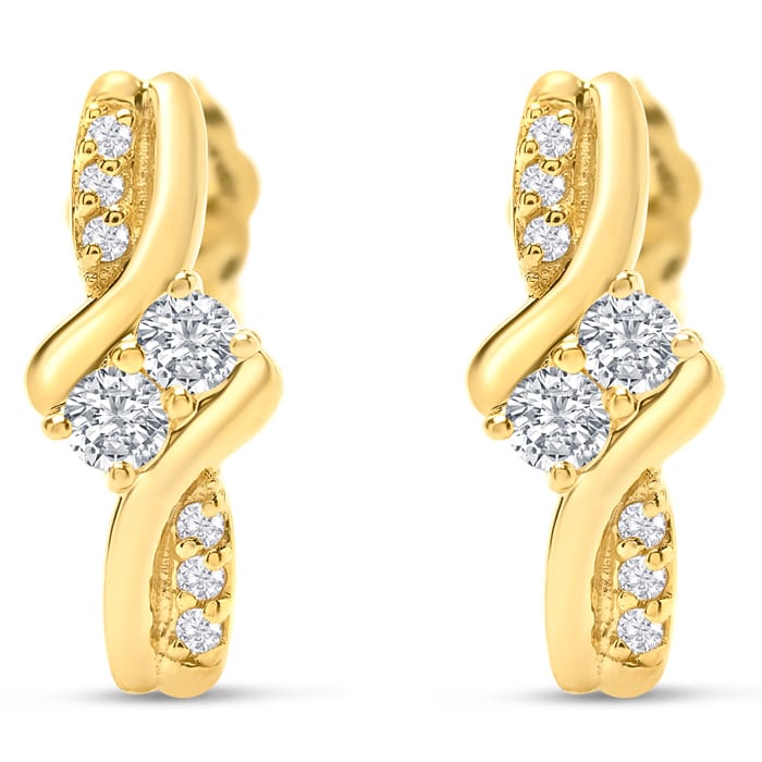 1/4 Carat Two Stone Diamond Knot Earrings In 14K Yellow Gold