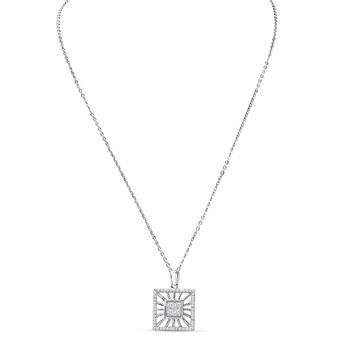 Estate Jewelry Sparkle Double Heart Necklace With Cubic Zirconias In Sterling Silver, 18 Inches