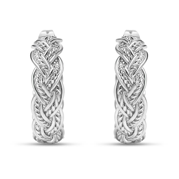 Estate Jewelry Braided Rope Hoop Earrings In Solid Sterling Silver