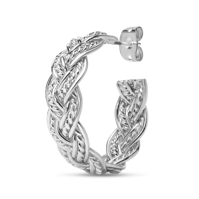 Estate Jewelry Braided Rope Hoop Earrings In Solid Sterling Silver