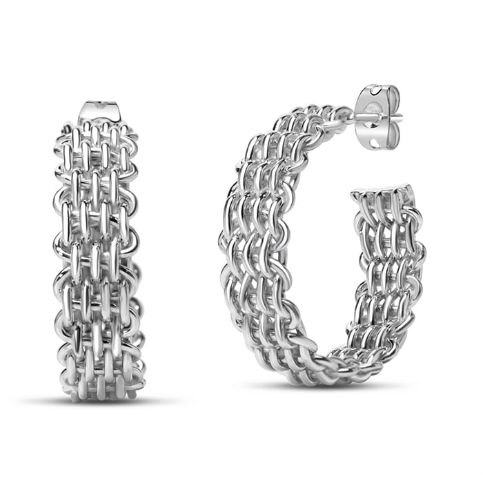 Estate Jewelry Basket Weave Hoop Earrings In Solid Sterling Silver