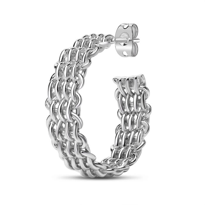 Estate Jewelry Basket Weave Hoop Earrings In Solid Sterling Silver