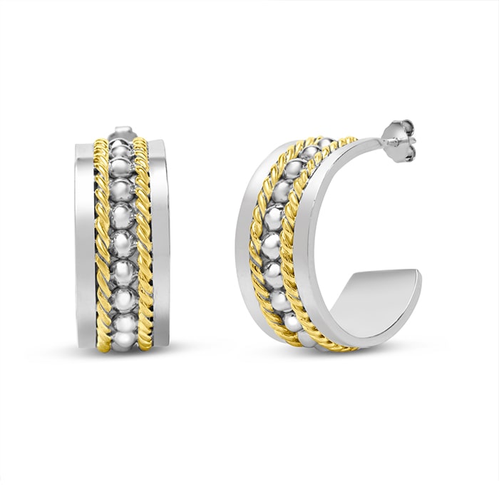 Estate Jewelry Two Tone Hoop Earrings In Solid Sterling Silver