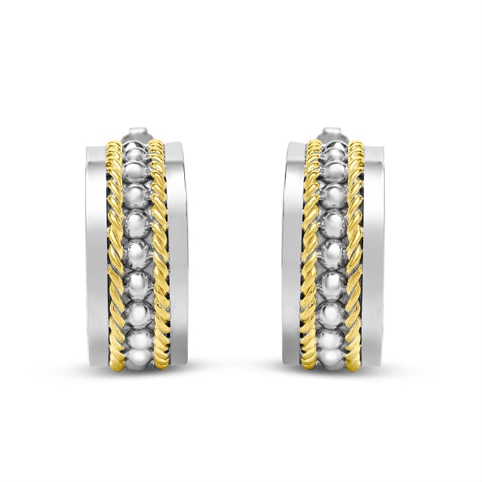 Estate Jewelry Two Tone Hoop Earrings In Solid Sterling Silver