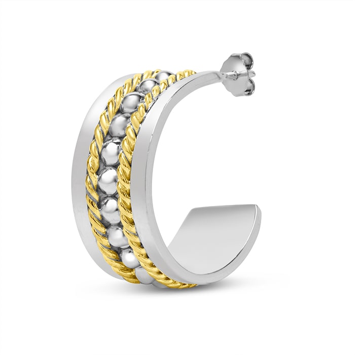 Estate Jewelry Two Tone Hoop Earrings In Solid Sterling Silver