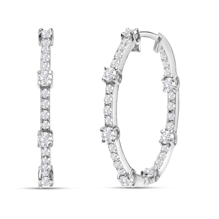 Estate Jewelry 3/4 Carat Diamond Hoop Earrings In 14K White Gold