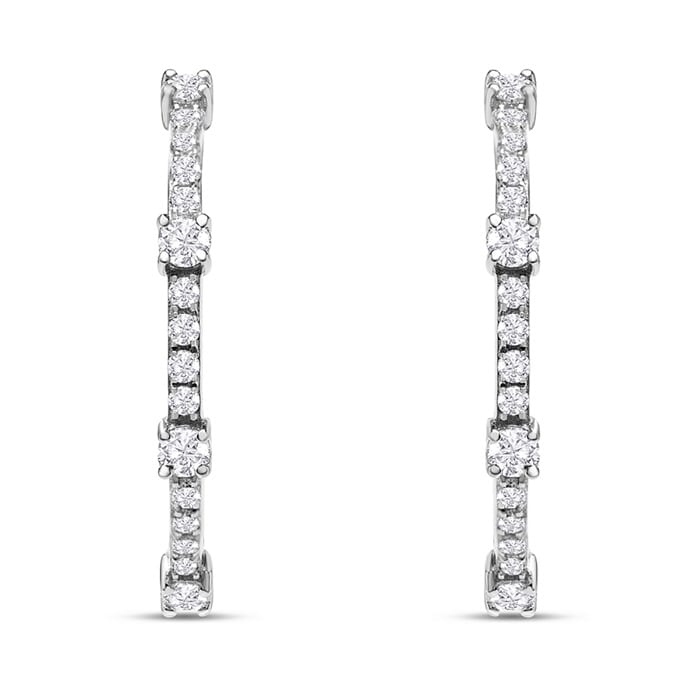 Estate Jewelry 3/4 Carat Diamond Hoop Earrings In 14K White Gold