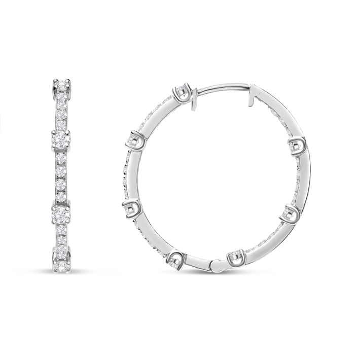 Estate Jewelry 3/4 Carat Diamond Hoop Earrings In 14K White Gold