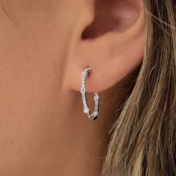 Estate Jewelry 3/4 Carat Diamond Hoop Earrings In 14K White Gold