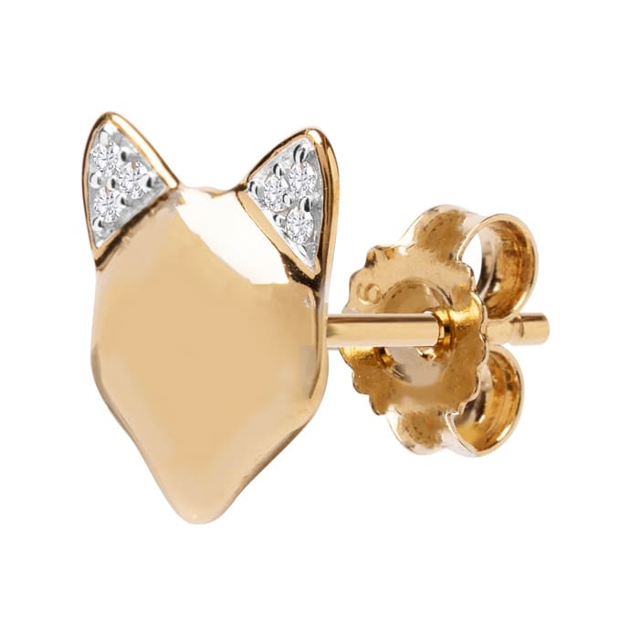.05 Pave Diamond Foxy-Fox Stud Earrings in Solid Sterling Silver With 14k Gold Overlay