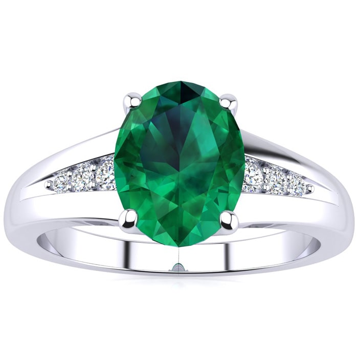 1 1/5ct Oval Shape Emerald and Diamond Ring in 10k White Gold