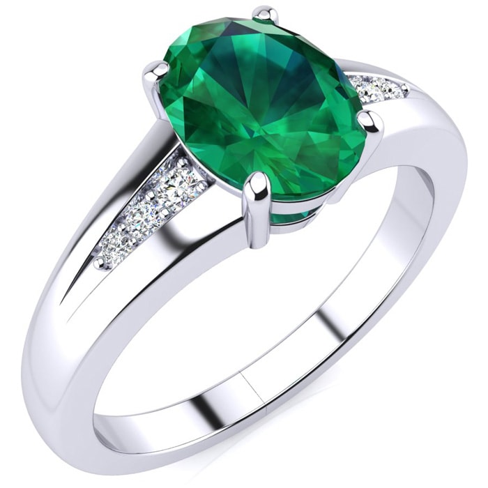 1 1/5ct Oval Shape Emerald and Diamond Ring in 10k White Gold