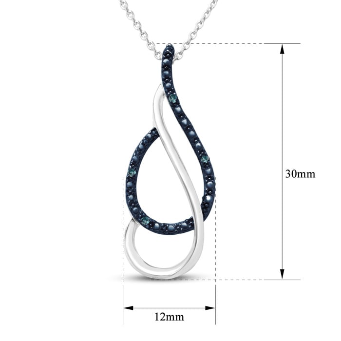 Blue Diamond Accented Modern Necklace In Sterling Silver With Free 18 Inch Chain