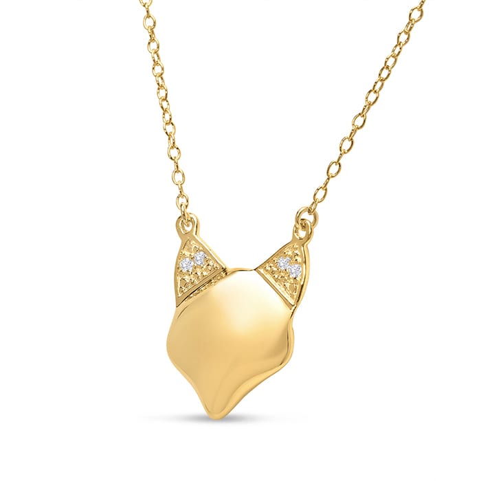 Diamond Accented Modern Cat Necklace In Yellow Gold Over Sterling Silver With Free 18 Inch Chain