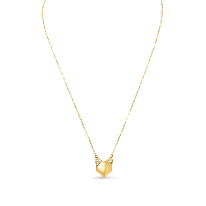 Diamond Accented Modern Cat Necklace In Yellow Gold Over Sterling Silver With Free 18 Inch Chain