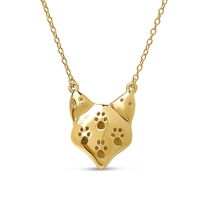 Diamond Accented Modern Cat Necklace In Yellow Gold Over Sterling Silver With Free 18 Inch Chain