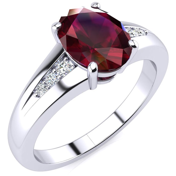 1 1/2ct Oval Shape Ruby and Diamond Ring in 10k White Gold