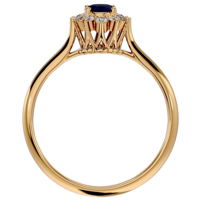 3/4 Carat Oval Shape Sapphire and Halo Diamond Ring In 14 Karat Yellow Gold