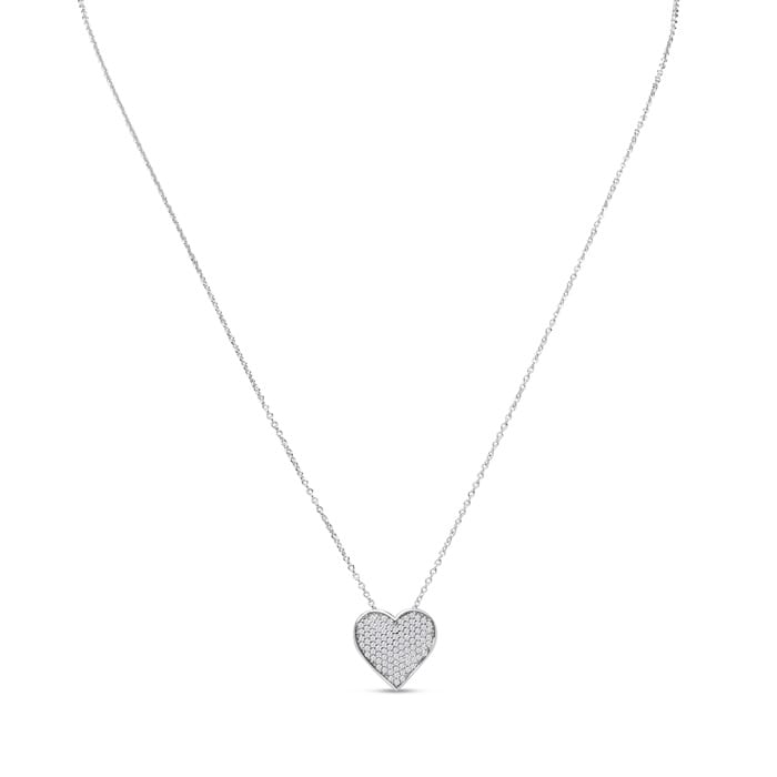 1/2 Carat Pave Diamond Heart Necklace In Sterling Silver, 18 Inches