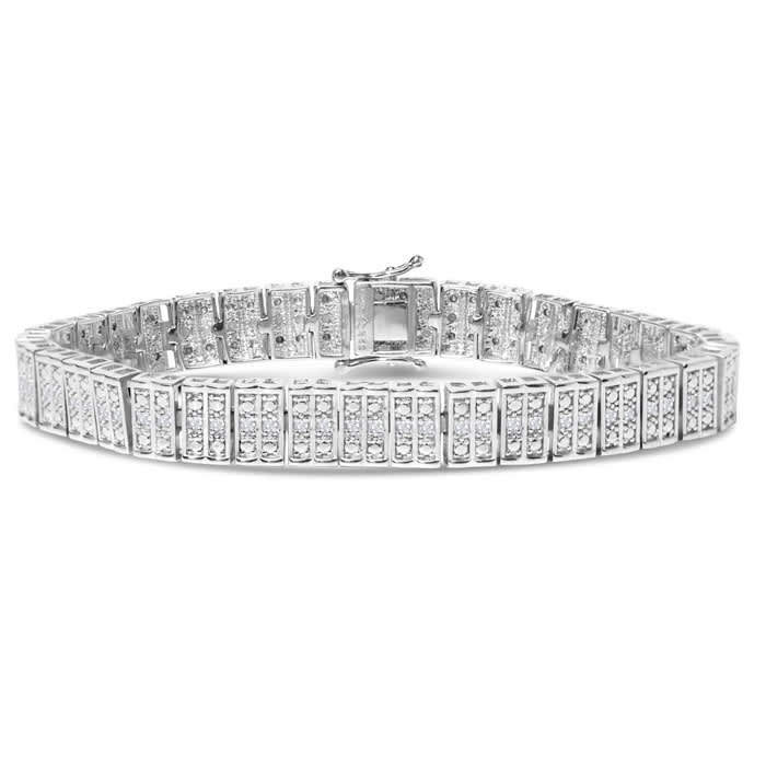 1 Carat Three Row Diamond Bracelet In Sterling Silver, 7 Inches