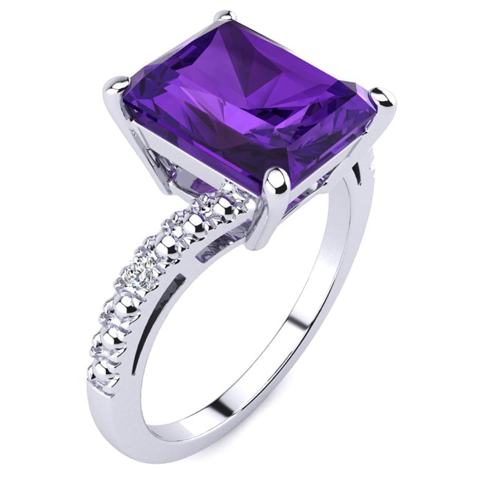 4ct Octagon Amethyst and Diamond Ring in 10k White Gold