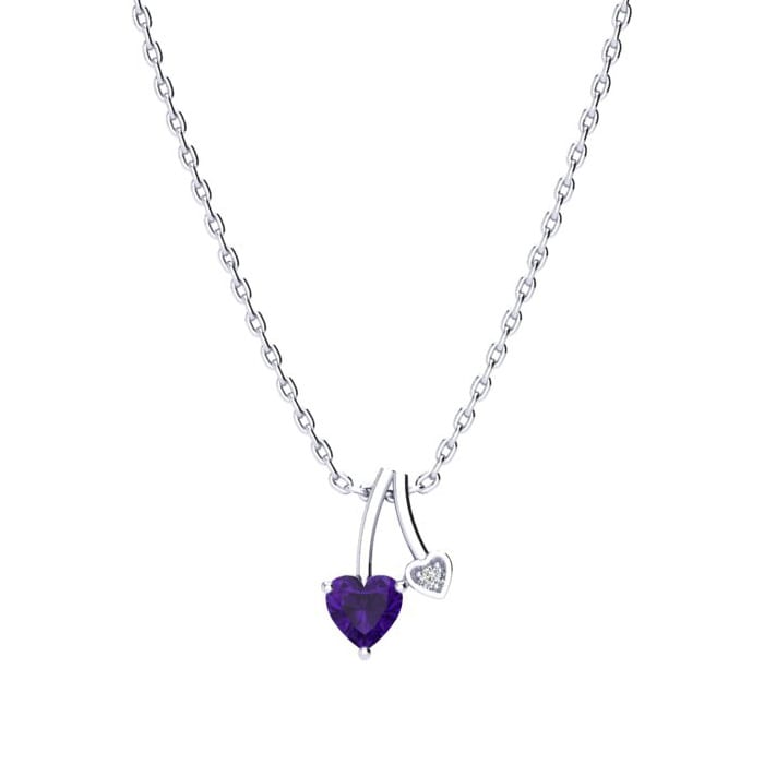 1/2ct Heart Shaped Amethyst and Diamond Necklace in 10k White Gold