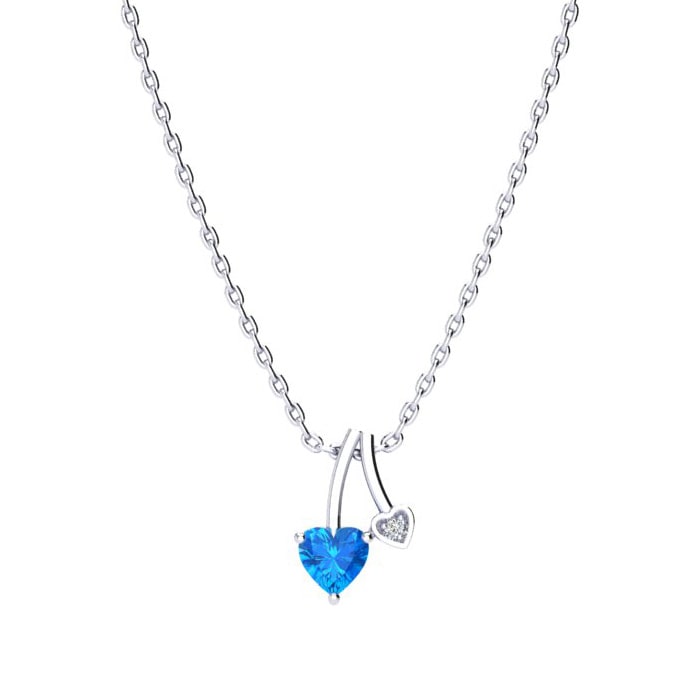 1/2ct Heart Shaped Blue Topaz and Diamond Necklace in 10k White Gold
