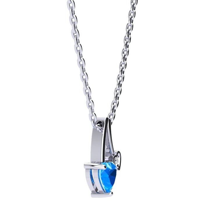 1/2ct Heart Shaped Blue Topaz and Diamond Necklace in 10k White Gold