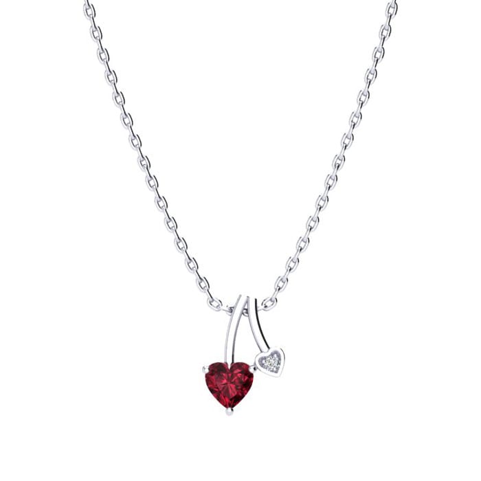 Garnet Necklace: Garnet Jewelry: 1/2ct Heart Shaped Garnet and Diamond Necklace in 10k White Gold